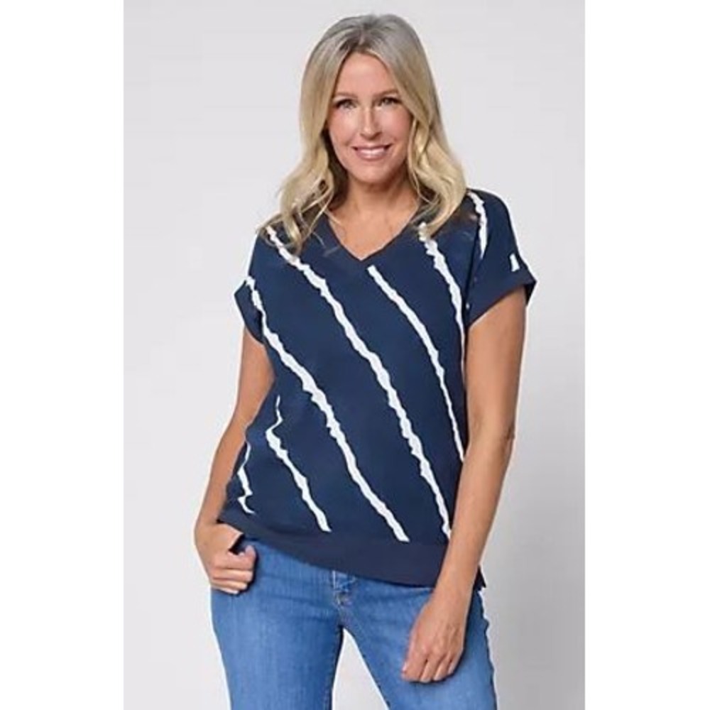 Belle Beach By Kim Gravel Sz XXS Top Navy Cotton Gauze Front French Terry V Neck